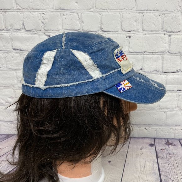 Distressed Hat Army Cap Women Adjustable Blue New FOUNDLAND The Rock Patch Work - Picture 4 of 10